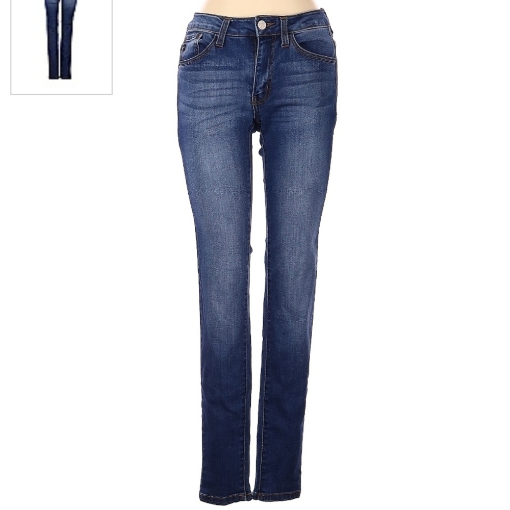 KanCan Skinny Mid Rise Blue Denim Jeans Cut #5572 Women's Size 1 Style Estilo